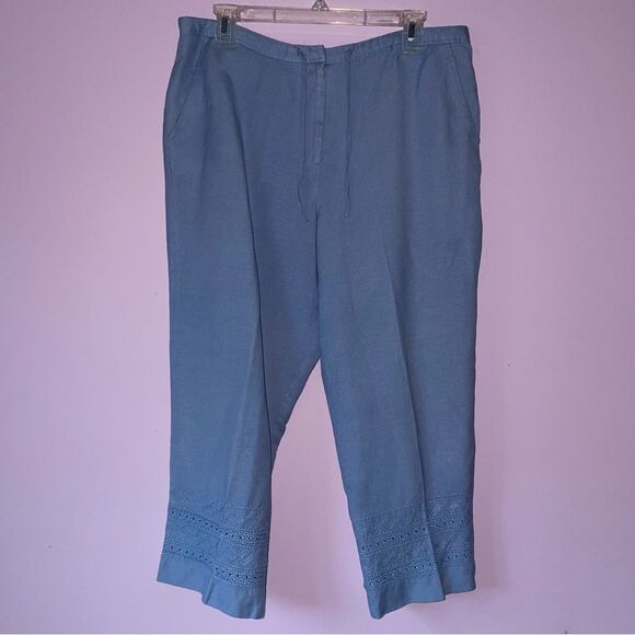 Larry Levine Size 14P Linen Blend Capri Crop Casual Pants Blue - Picture 1 of 8